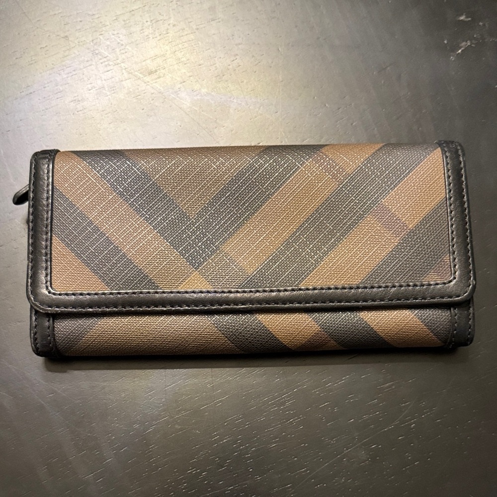 Burberry Black Leather and Coated Nova Check Canvas Wallet